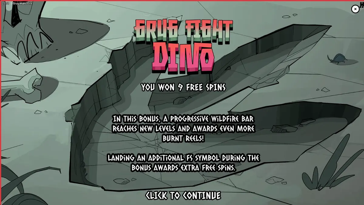 Tampilan visual slot Grug Make Fire dengan tema prasejarah yang intens